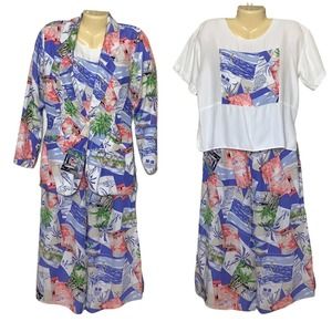 Vintage Pants Set SP Jacket Top Culottes Wide Leg Novelty Coastal 90s